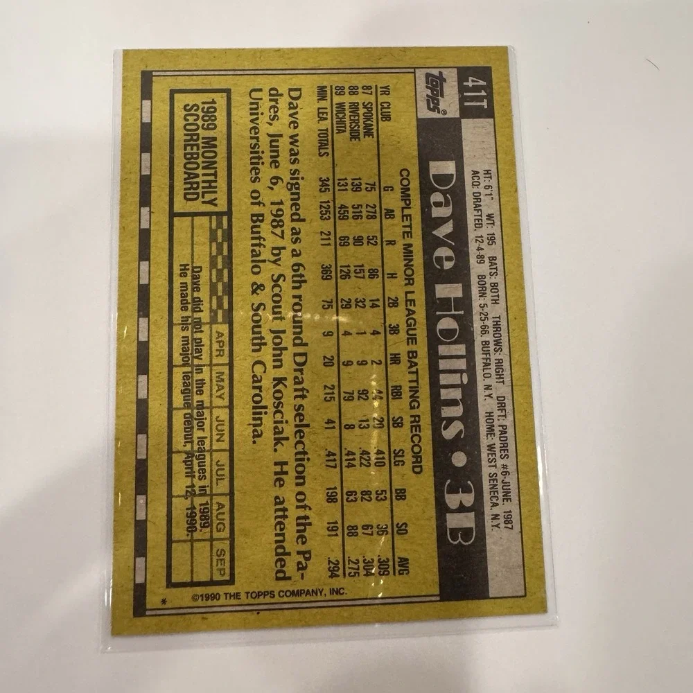 1990 Topps Traded Dave Hollins Rookie Philadelphia Phillies #41T